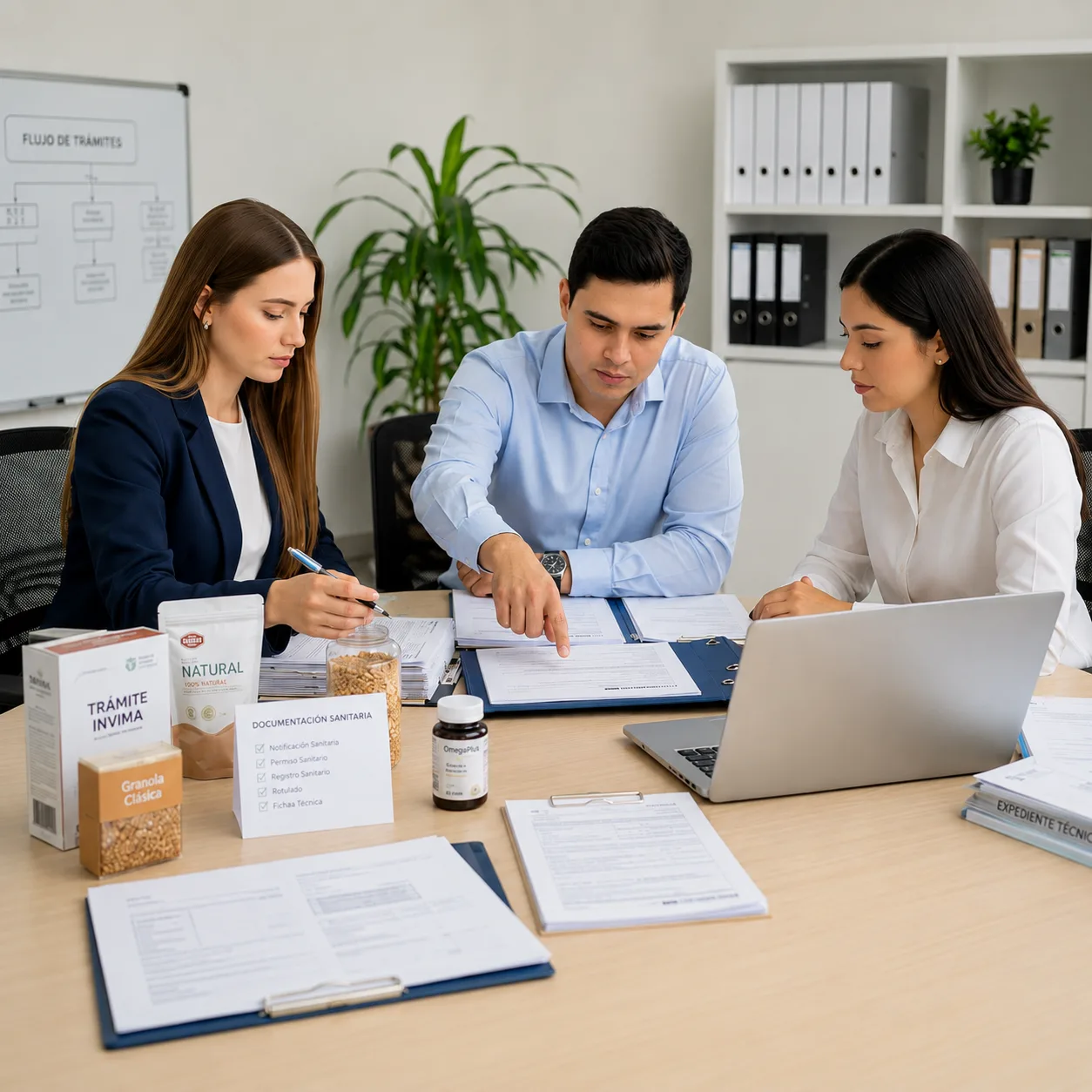Equipo técnico revisando cumplimiento en entorno alimentario